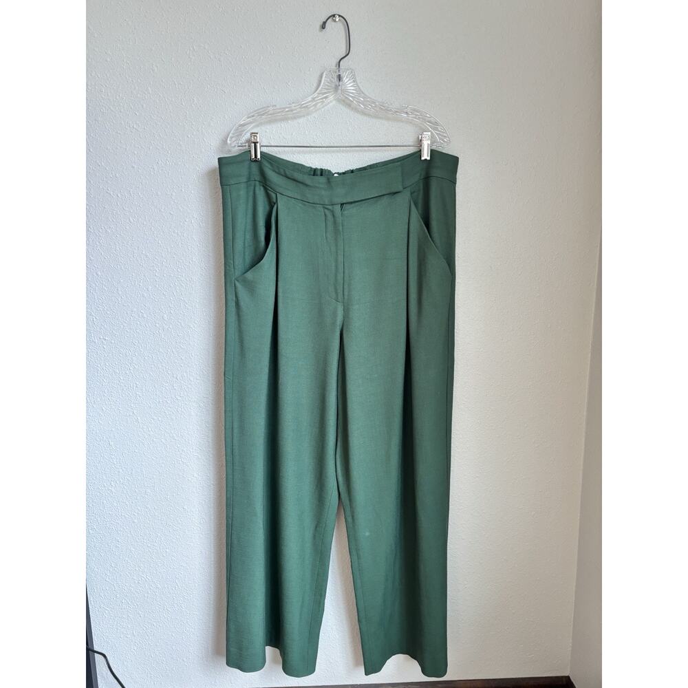 Veronica Beard Marbeau Wide Leg Voile Pleated High Rise Pants Green Size 16 NWOT - Picture 2 of 8